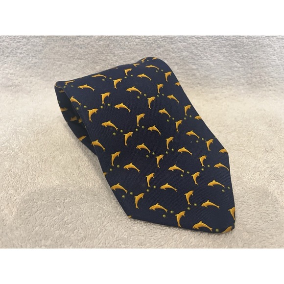 Brooks Brothers Other - Brooks Brothers Makers Navy Blue Yellow DOLPHINS Pure Silk Tie Italy USA‎ 58"